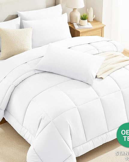 CozyLux Full Size Comforter Sets White, 7 Pieces Bed in a Bag, White Comforter Full Size, All Season Bedding Sets with Stitch Quilted Comforter, Flat Sheet, Fitted Sheet, Pillowcases