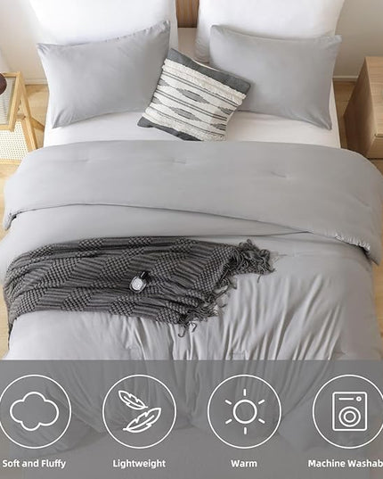 ROSGONIA Oversized King Comforter Grey, 3pcs (1 Boho Comforter & 2 Pillowcases) Lightweight Oversized King Size Comforter Sets Bedding Blanket