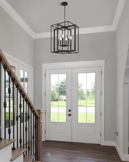 6-Light Modern Farmhouse Black Foyer Chandelier, 20.6'' Rustic Metal Chandeliers for Dining Room, Adjustable Industrial Vintage Lantern Hanging Light Fixture for Entryway, Kitchen, Hallway