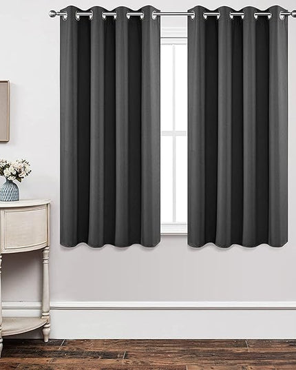 Joydeco Blackout Curtains 54 Inch Length 2 Panels Set, Thermal Insulated Long Curtains& Drapes 2 Burg, Room Darkening Grommet Drapes for Living Room Bedroom Window (W52 x L54 Inch, Dark Grey)