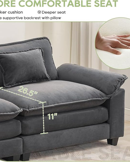 53" Modular Sectional Sofa, Comfy Cloud Couch Sectional Sofa with Ottoman, Velvet Sofa Sleeper Deep Seat Sofa with Throw Pillows for Living Room (Blue Gray)