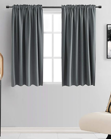 DONREN 54 Inch Length Medium Grey Blackout Curtains for Bedroom - Small Window Treatment Rod Pocket Curtain Drapes (Set of 2 Panels)