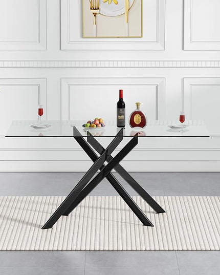 HomVent 5 Pieces Rectangular Glass Dining Table Table Set, Glass Kitchen Table Set for 4 with 4 PU Dining Chairs for Kitchen Dining Room