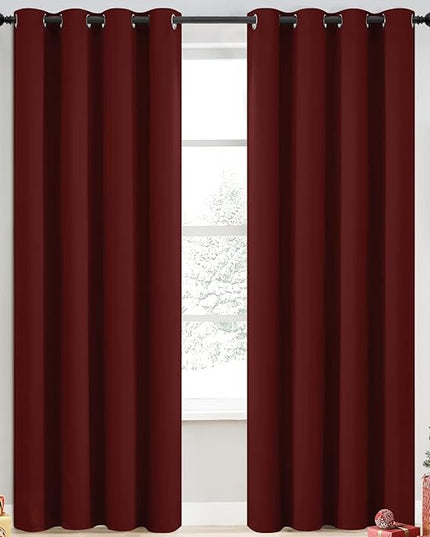 Yakamok Blackout Curtains for Bedroom, Thermal Insulated Blackout Window Curtains with Grommet Top for Living Room- Burgundy Red- 52W x 84L -2 Panels
