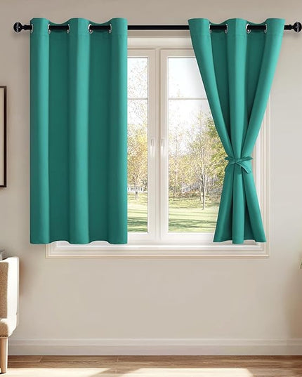 JIUZHEN Peacock Blue Blackout Curtains with Tiebacks Thermal Insulated, Light Blocking and Noise Reducing Grommet Curtains for and Living Room, Set of 2 Window Curtain Panels, 42 x 54 Inch Length