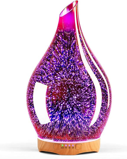 Porseme 280ml Essential Oil Diffuser, 3D Glass Aromatherapy Diffusor, Ultrasonic Cool Mist BPA Free Aroma Humidifier with Timer and Color Changing Function, Waterless Shut-Off for Home Office Room