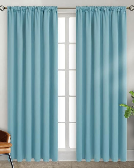 BGment Rod Pocket and Back Tab Blackout Curtains for Bedroom - Thermal Insulated Room Darkening Curtains for Living Room, Set of 2 Panels (52 x 84 Inch, Aqua)