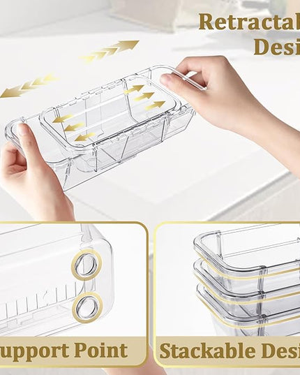 14 Pcs Adjustable Clear Drawer Organizer, Extendable Vanity Storage Bins, Desk Drawer Organizer Set for Makeup, Cosmetics, Bedroom, and Gadgets, Clear