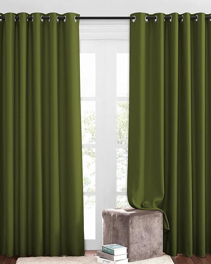 NICETOWN 50% Room Darkening Olive Sliding Glass Curtains 2 Panels Set - Window Treatment Thermal Insulated Grommet Light Blocking Sound Reducing Drapes for Bedroom/Living Room, W80 x L84