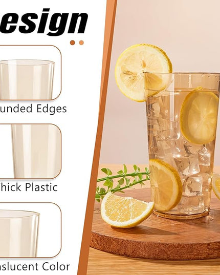 Liacere Plastic Drinking Glasses (Set of 12) 18oz Highball Brown Reusable Plastic Glasses Colors，Kitchen Water Glasses Cup, Bar Tumbler Glassware Set for Beer, Juice, Cocktail, Whiskey, Milk