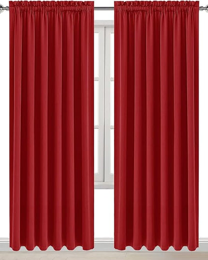 DWCN Blackout Curtains for Living Room Thermal Insulated, Energy Saving & Noise Reducing Bedroom Curtains, Red, W 70x L 84 Inch, Set of 2 Rod Pocket Curtain Panels