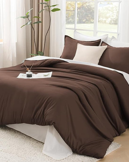 Litanika Brown Comforter Set California King Size, 3 Pieces Cal King Lightweight Solid Bedding Comforter Set, All Season Fluffy Bed Set (104x96In Comforter & 2 Pillowcases)