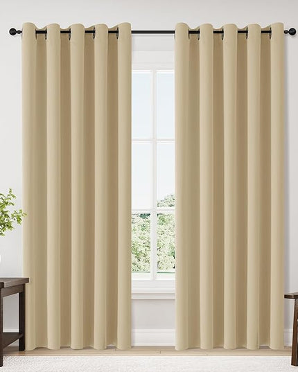 ChrisDowa Blackout Curtains 70 inches Wide for Bedroom - 2 Panels Set Extra Wide Grommet Thermal Insulated Room Darkening Curtains for Living Room (Biscotti Beige, 70 x 84 Inch)