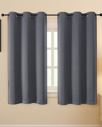 Simplebrand Grey Curtains for Bedroom 63 Inch Length 2 Panels Set, Room Darkening Thermal Insulated Energy Saving Curtains for Nursery, Grommet Solid Soft Window Treatment Drapes, W40 x L63