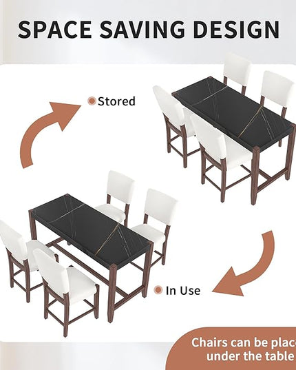 P PURLOVE 5 Piece Kitchen Table Set Counter Height Dining Table Set with Rectangle Table and 4 Cushioned Chairs for Small Place,Pub Kitchen