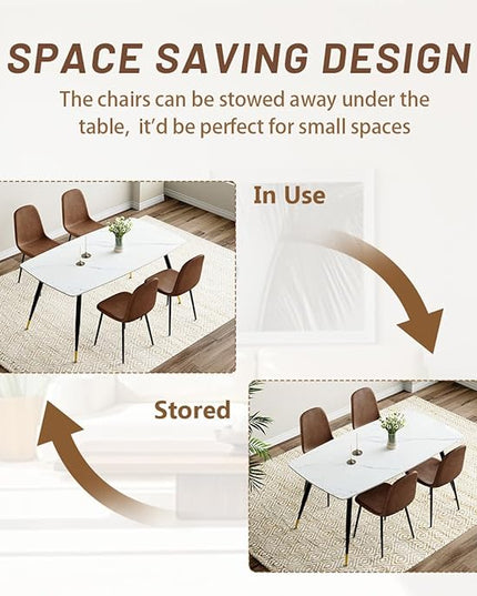 Table and Chairs Set of 4, Dining Room Table Set for 4, Sintered Stone Kitchen Table Top and Modern Chairs Set of 4 for Kitchen Dining Room
