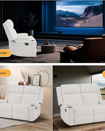 Loveseat Recliner, Loveseat Sofa with Adjustable Footrest, Wall Hugger Recliner for Living Room & Home Theater & RV(Beige)