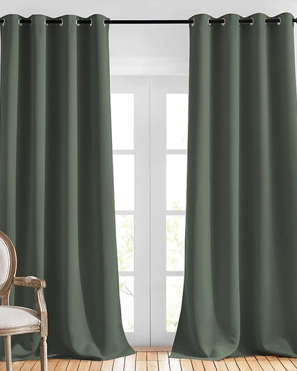 NICETOWN Blackout 102 inch Curtains for Living Room, Grommet Thermal Insulated Room Darkening Curtains for Bedroom/Living Room, 2 Panels, W52 x L102, Dark Mallard