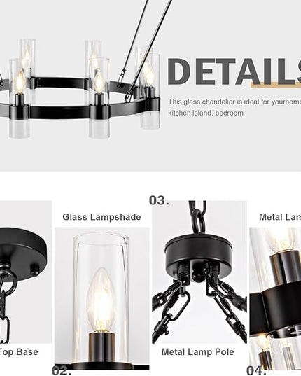 48" Modern High Ceiling Chandelier, 2 Tier Wagon Wheel Chandelier with Glass Shade, 24-Lights Large Round Modern Farmhouse Pendant Lighting Fixture for Dining Room, Living Room,Kitchen, Foyer