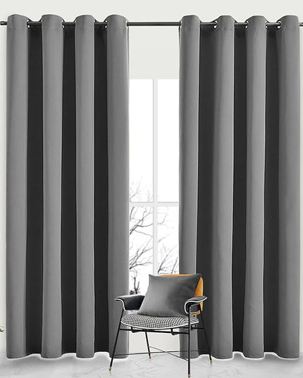 Blackout Curtains for Bedroom Thermal Insulated Light Blocking Room Darkening Curtains Solid Grommet Window Drapes for Living Room, Set of 2 Curtain Panels 52 W x 63 L inch Long Dark Gray