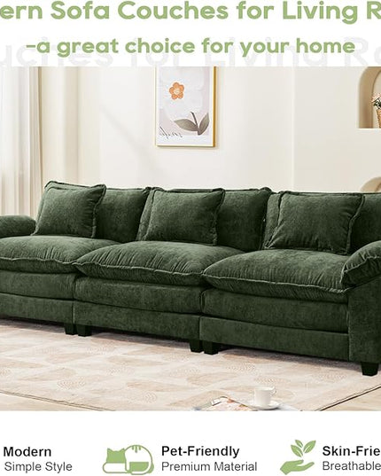 120" Modular Sectional Sofa, Comfy Cloud Couch Sectional, Chenille Sofa Sleeper Deep Seat Sofa with Throw Pillows for Living Room (Green, 120"- 3 Seater)