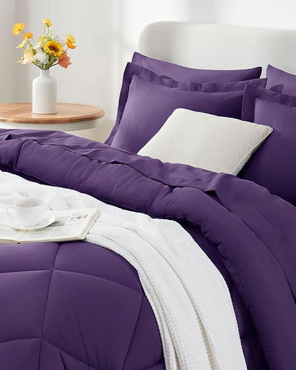 CozyLux Full Size Comforter Sets Purple - 7 Pieces Bed in a Bag Full, Luxury Soft Bed Set for All Seasons, Bedding Set with Down Alternative Comforter, Sheets, Pillowcases & Shams