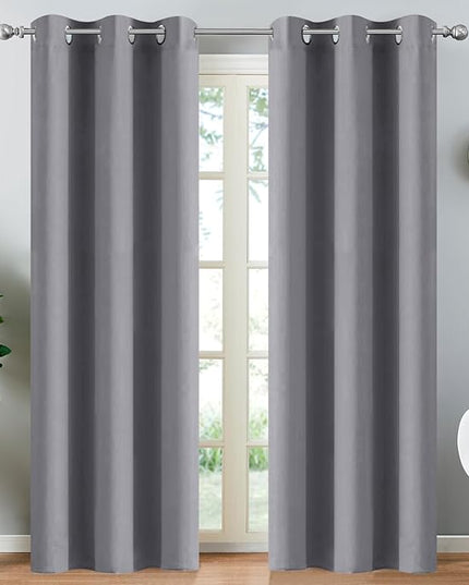 Yakamok Blackout Curtains Room Darkening Thermal Insulated Window Panels,Solid Grommet Top Drapes for Bedroom/Living Room(38Wx90L, Grey, 2 Panels)