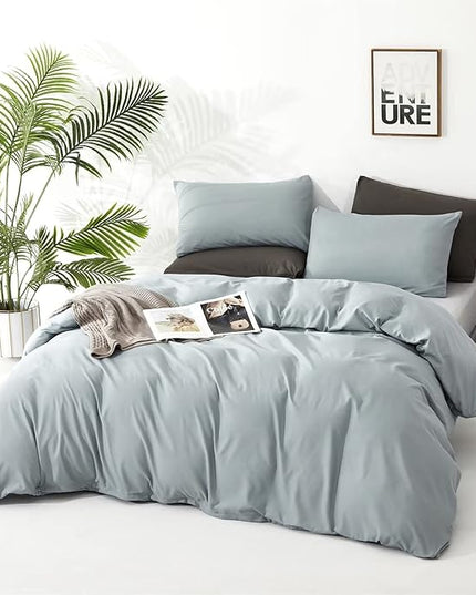 Houseri Blue Comforter Set Queen Haze Blue Bedding Women Girls Light Blue Comforter Sets Queen Size Boys Men Dusty Baby Blue Bedding Sets Queen Modern Greyish Blue Soft Comforter Quilts Queen Blanket
