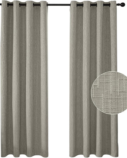 Jacquard Linen Curtains 96 inch Length 2 Panels Thick Faux Linen Blended Window Drapes Burlap Textured Curtains with Grommet for Living Room Bedroom Farmhouse (52x96 Light Khaki) Natural