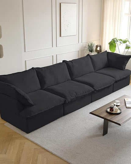 JACH 162.98" 4 Seater Sectional Couches for Living Room, Modular Sectional Sofa, Deep Seat Black Sofas, Cushion Covers Removable, Two Corners and Two Middle Sofa for Living Room