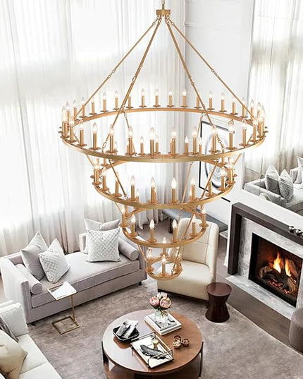 4 Tier Gold Wagon Wheel Chandelier,Extra Large 60-Inch 78-Light Circle Light Fixture,Round Chandeliers for Foyer Entryway Dining Room Living Room High Ceilings