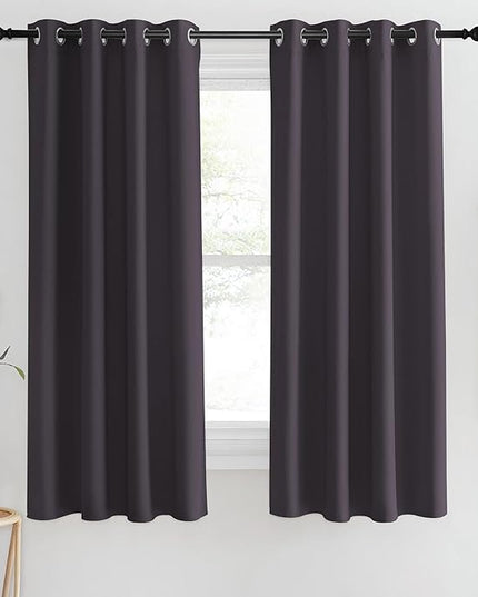 NICETOWN Blackout Short Curtain 63 inches Long for Windows, Thermal Insulated Curtain Grommet Room Darkening Window Treatment for Bedroom/Living Room, 1 Panel, W46 x L63, Greyish Purple