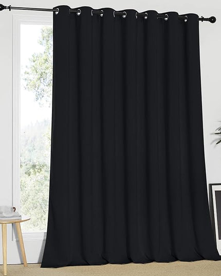 NICETOWN Black Curtain for Patio Door - Extra Wide Energy Save Sliding Glass Door Drape for Curtain Rod, Room Divider Curtain, Vertical Blinds (Black, 100 inches Width x 95 inches Length)