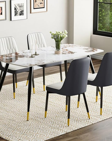 Dining Table Set for 4, Dining Room Table Set for 4, Sintered Stone Kitchen Table Top and Modern Chairs Set of 4 for Kitchen Dining Living Room