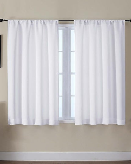 Gwine Light Filtering Curtains for Bedroom 45 Inch Length, Thermal Insulated Room Darkening Short Curtains, Rod Pocket Drapes for Bathroom Basement Patio Cabinet, Each 40" Wx45 L, Pura White