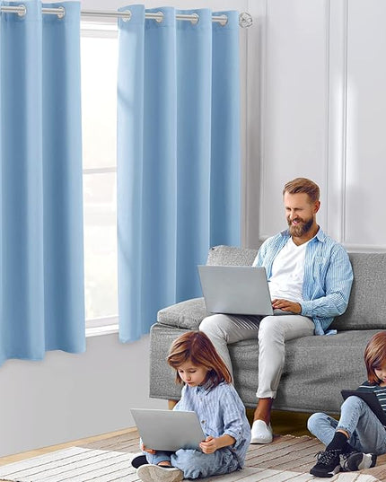 HOMEIDEAS Blackout Curtains for Bedroom 52 X 63 Inch 2 Panels Baby Blue Room Darkening Curtains, Soundproof Thermal Grommet Window Curtains for Living Room
