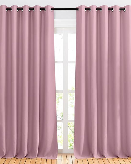 NICETOWN Crystal Pink Blackout Curtains & Drapes - Thermal Insulated Grommet Blackout Light Blocking Room Darkening Large Window Treatments for Bedroom/Living Room (2 Panels, W66 x L90)