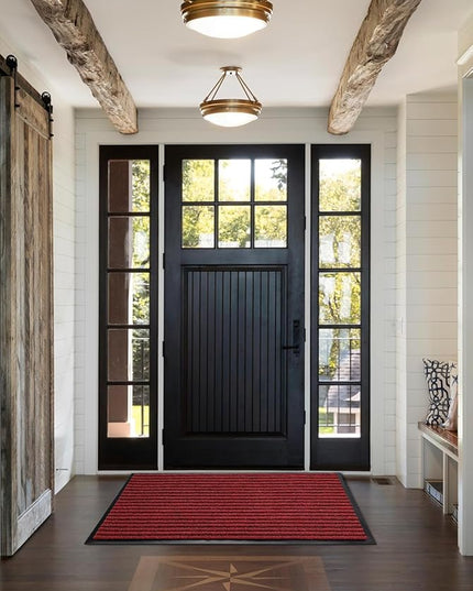Yimobra Front Door Mat Outdoor Indoor Entrance, 100% Waterproof All-Season All Weather Doormat, Welcome Matt Outside Entry, Non Slip, Low Profile, Heavy Duty Patio Porch Floor Mats,47 x 32,Black Red