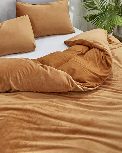 Luxlovery Pumpkin Velvet Comforter Set Full Rust Flannel Bedding Comforter Set Full Size Terracotta Warm Thick Winter Blanket Quilts Dusty Burnt Orange 3 Piece Bedding Set for Women Men