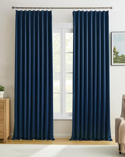 KEQIAOSUOCAI 2 PCs Navy Blue Pleat Wide Drapes for Sliding Glass Door 60 Wide x 102 Inch Long, Privacy Light Block Noise Reduce Insulated Ceiling to Floor for Locker Room Basement Bedroom Closet