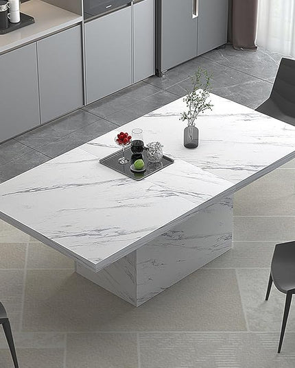 HSH 71” White Faux Marble Dining Table, Rectangle Modern Dinner Kitchen Table for 6-8, Farmhouse Long Kitchen Furniture for Living Room, Industrial Wood Dining Room Table with Sturdy Base