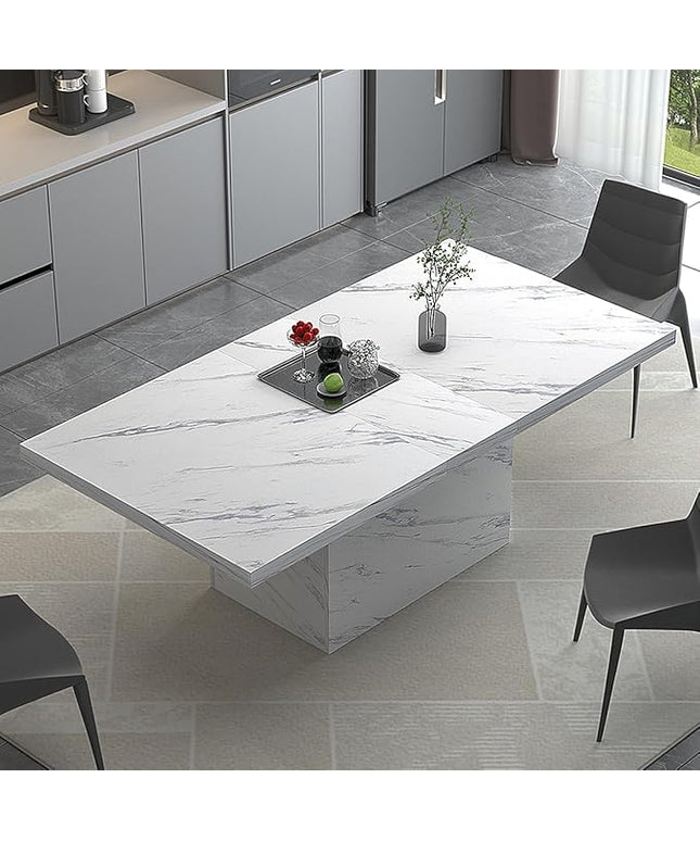 HSH 71” White Faux Marble Dining Table, Rectangle Modern Dinner Kitchen Table for 6-8, Farmhouse Long Kitchen Furniture for Living Room, Industrial Wood Dining Room Table with Sturdy Base
