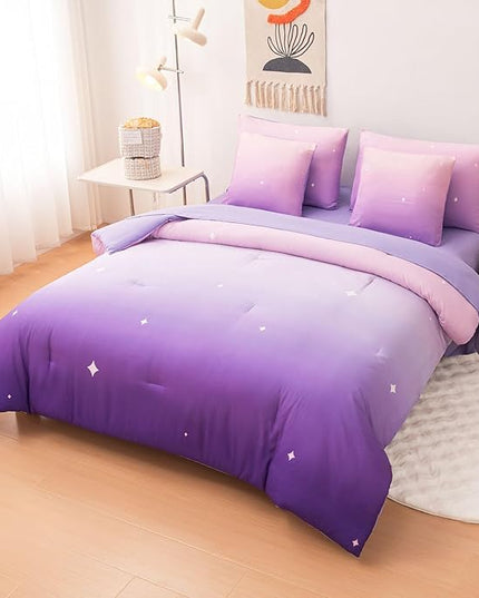 Rainbow Bedding Set Full Size – 7 Piece Reversible Girls Comforter with Deep-Pocket Sheet, Gradient Galaxy Design, Whole-Piece Filling, Machine Washable Bed-in-a-Bag for Kids Room Makeover & Gifts