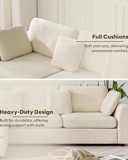 Tbfit L Shaped Couch, Oversized 108" Modular Sectional Sofa with Convertible Chaise, Comfy 4 Pillows Sofa for Living Room, Cream