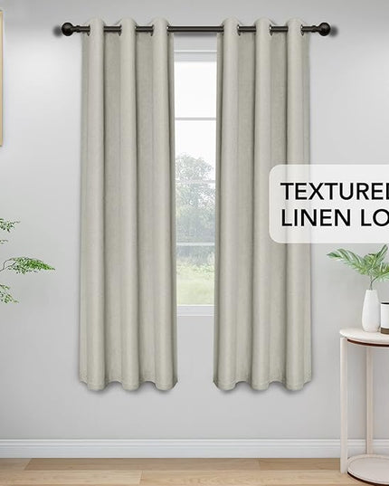 Easy-Going Linen Look Blackout Curtain Grommet Window Curtain Drapes for Bedroom, Living Room Thermal Insulated Room Darkening (2 Panels, 42x84 inch, Beige)