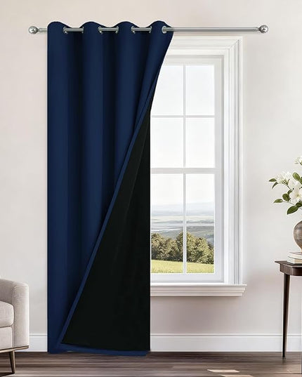 Yakamok 100% Blackout Curtains 84 Inches Long, 2 Thick Layers Heat and Full Light Blocking Soft Thermal Insulated Drapes for Bedroom(52" Wide Each Panel, Navy Blue, 1 Panel)