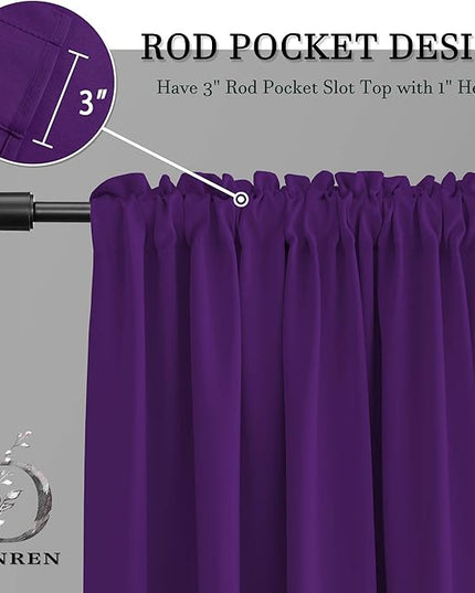 DONREN Royal Purple Blackout Curtains for Bedroom - Thermal Insulated Rod Pocket Curtains for Living Room (42 x 63 Inch Length,1 Pair)