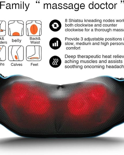 Mo Cuishle Shiatsu Back Shoulder and Neck Massager with Heat, Electric Deep Tissue 4D Kneading Massage, Best Gifts for Women Men Mom Dad, Fathers Day, Mothers Day, Christmas Gifts