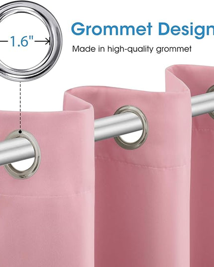 HOMEIDEAS Baby Pink Blackout Curtains for Kids, 52 X 63 Inch Length 2 Panels Set, Room Darkening Curtains for Girl's Room, Soundproof Thermal Grommet Window Curtains for Living Room