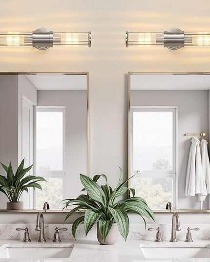 Brushed Nickel Wall Sconce Bathroom Vanity Light Fixtures for Mirror, Modern Wall Light with Glass Rod Shade for Bathroom, Bedroom, Hallway, Living Room - Bulb Not Included